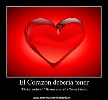 El Carazon deberia tener  "Eliminar contacto", "Bloquear usuario" y "Borrar historial.